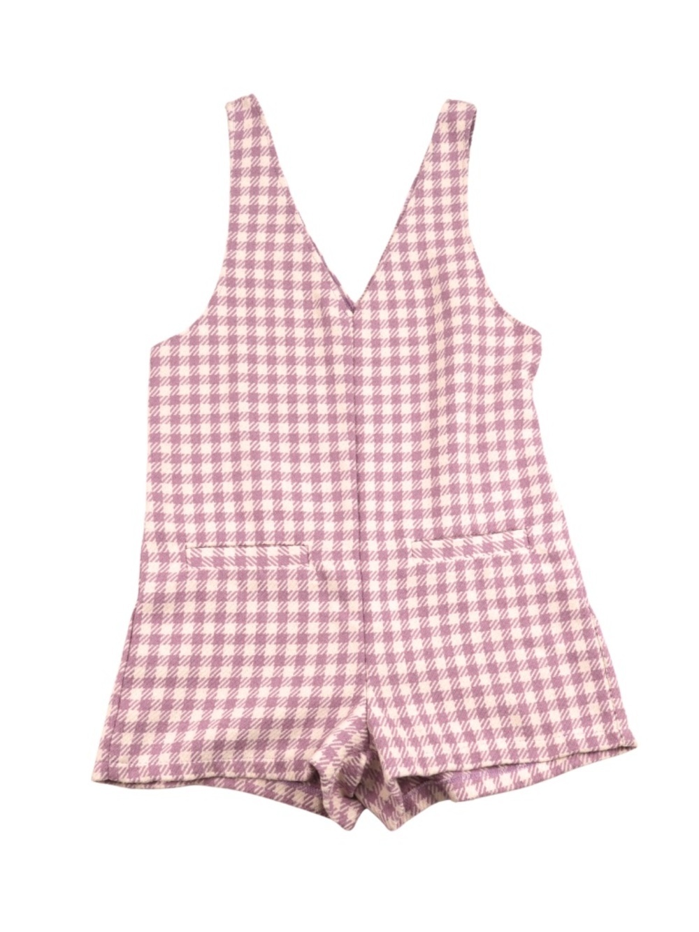 Stradivarius Lavender Gingham Romper Small V Neck Sleeveless Summer